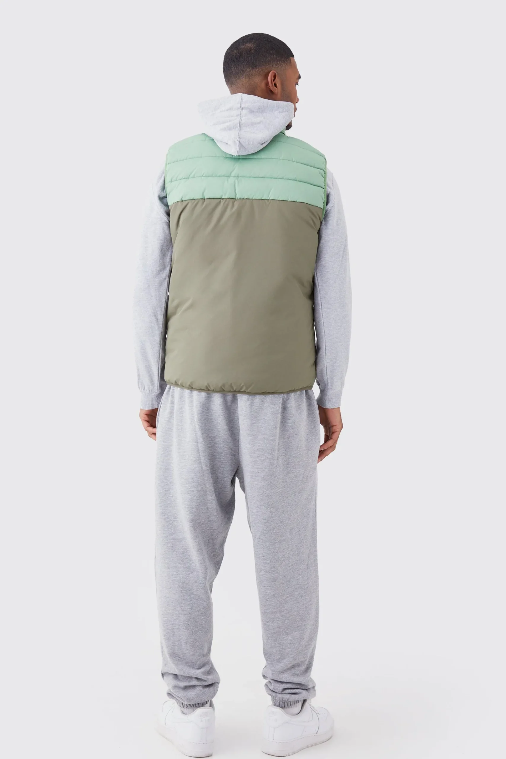 boohooMAN Tall Man Colour Block Quilted Funnel Neck Gilet | UK| Coats & Jackets