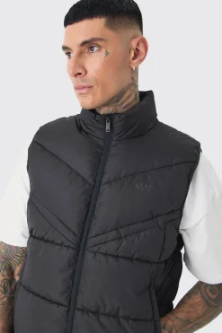 boohooMAN Tall Man Dash Quilted Funnel Neck Gilet | UK| Coats & Jackets