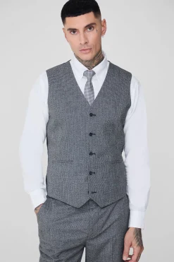 boohooMAN Tall Mini Dogtooth Waistcoat | UK| Suits & Tailoring|Sets & Co-Ords