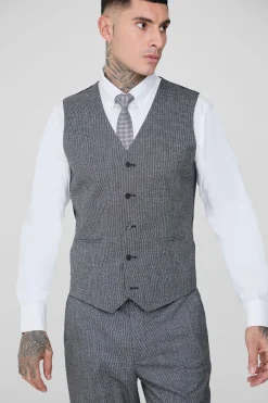 boohooMAN Tall Mini Dogtooth Waistcoat | UK| Suits & Tailoring|Sets & Co-Ords