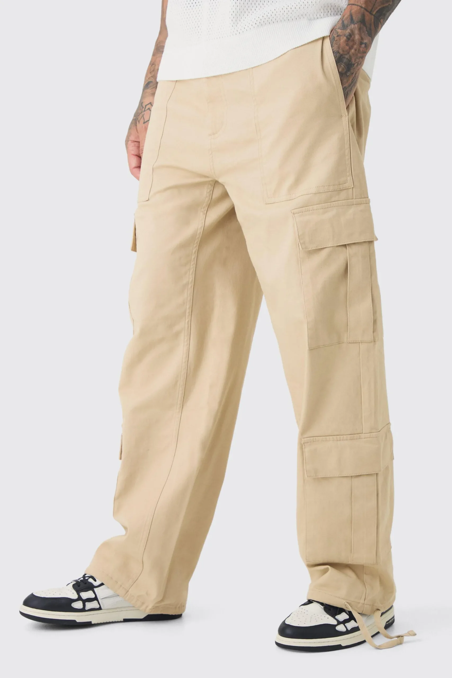 boohooMAN Tall Multi Cargo Gusset Baggy Cargo Trousers | UK| Trousers|Cargos