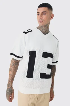 boohooMAN Tall Open Stitch Varsity Jumper | UK| Knitwear