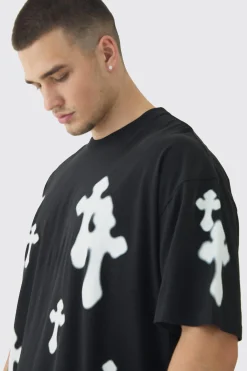 Tall Oversized Airbrush Cross Print T-Shirt | UK^boohooMAN Outlet