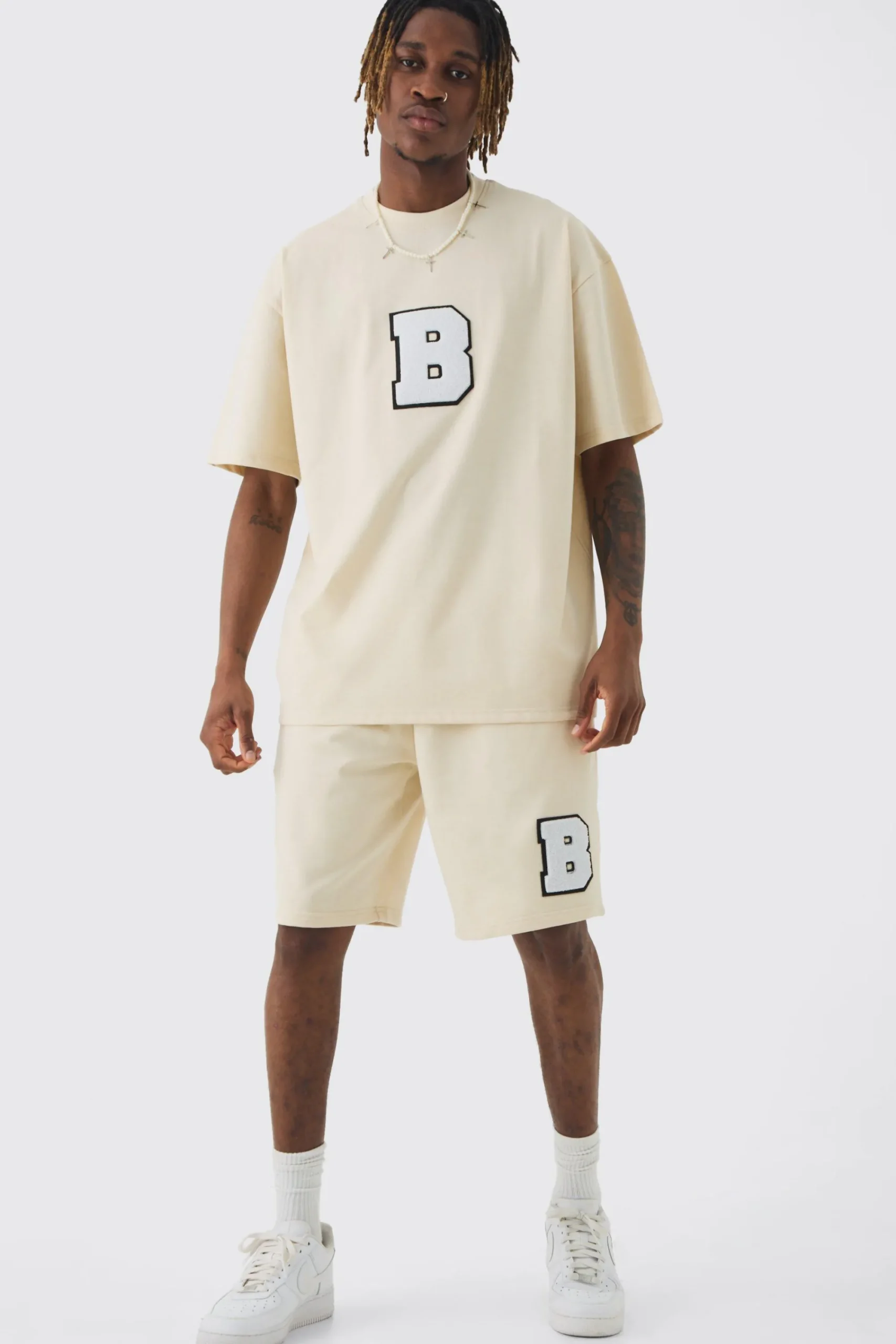 boohooMAN Tall Oversized Applique T-shirt & Short Set | UK| Tracksuits