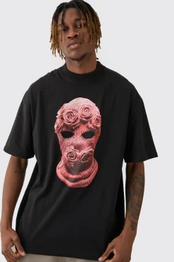 Tall Oversized Balaclava Floral Print T-shirt | UK^boohooMAN Clearance