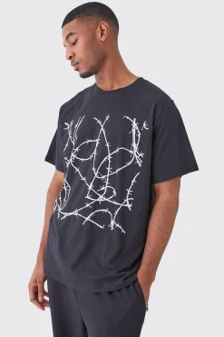 Tall Oversized Barbwire Chest Print T-shirt | UK^boohooMAN Sale