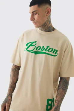 Tall Oversized Boston Varsity Print T-shirt | UK^boohooMAN Outlet