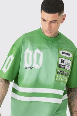Tall Oversized Boxy Extended Neck Washed Applique Moto T-shirt | UK^boohooMAN Outlet