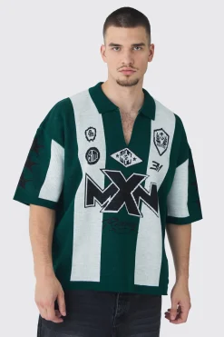 boohooMAN Tall Oversized Boxy Football Knitted Polo Shirt | UK| Shirts