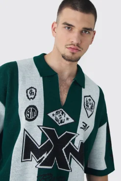 boohooMAN Tall Oversized Boxy Football Knitted Polo Shirt | UK| Shirts