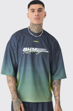 Tall Oversized Boxy Mesh Applique Ombre Printed T-shirt | UK^boohooMAN Online