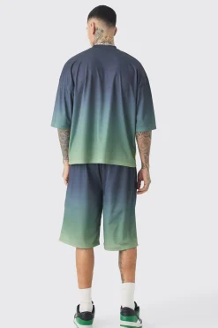Tall Oversized Boxy Mesh Applique Ombre Printed T-shirt | UK^boohooMAN Online