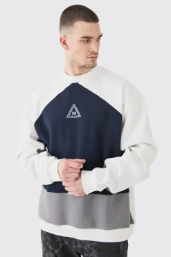 boohooMAN Tall Oversized Colour Block Branded Sweatshirt In | UK| Hoodies & Sweatshirts