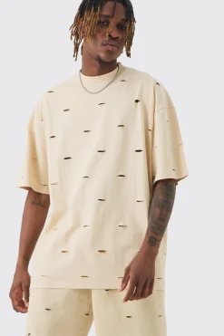 boohooMAN Tall Oversized Distressed Overydye T-shirt & Short Set | UK| Tracksuits