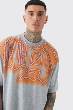 Tall Oversized Extended Neck Gothic Man Grafitti Spray T-shirt | UK^boohooMAN Clearance