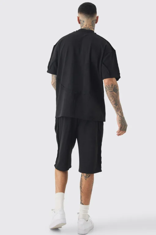 boohooMAN Tall Oversized Extended Neck Exposed Seam T-shirt & Short Set | UK| Tracksuits
