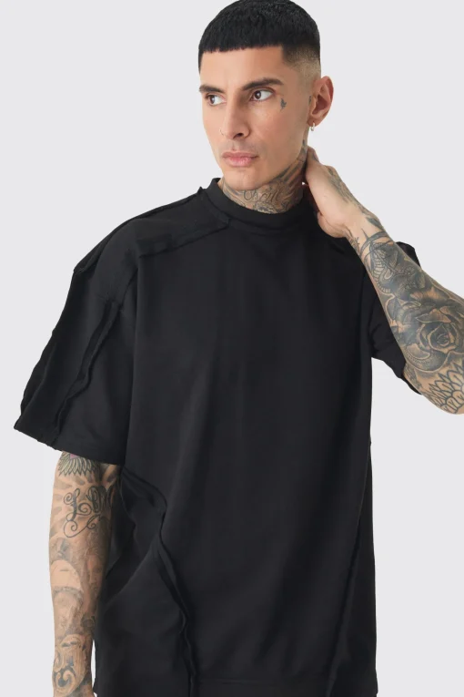 boohooMAN Tall Oversized Extended Neck Exposed Seam T-shirt & Short Set | UK| Tracksuits