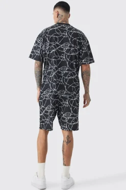 boohooMAN Tall Oversized Extended Neck Barbwire T-shirt & Short Set | UK| Tracksuits