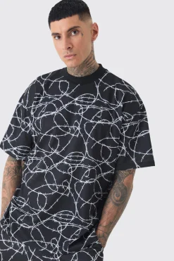boohooMAN Tall Oversized Extended Neck Barbwire T-shirt & Short Set | UK| Tracksuits