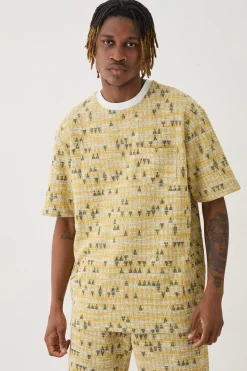 Tall Oversized Jacquard Geo T-shirt | UK^boohooMAN Sale