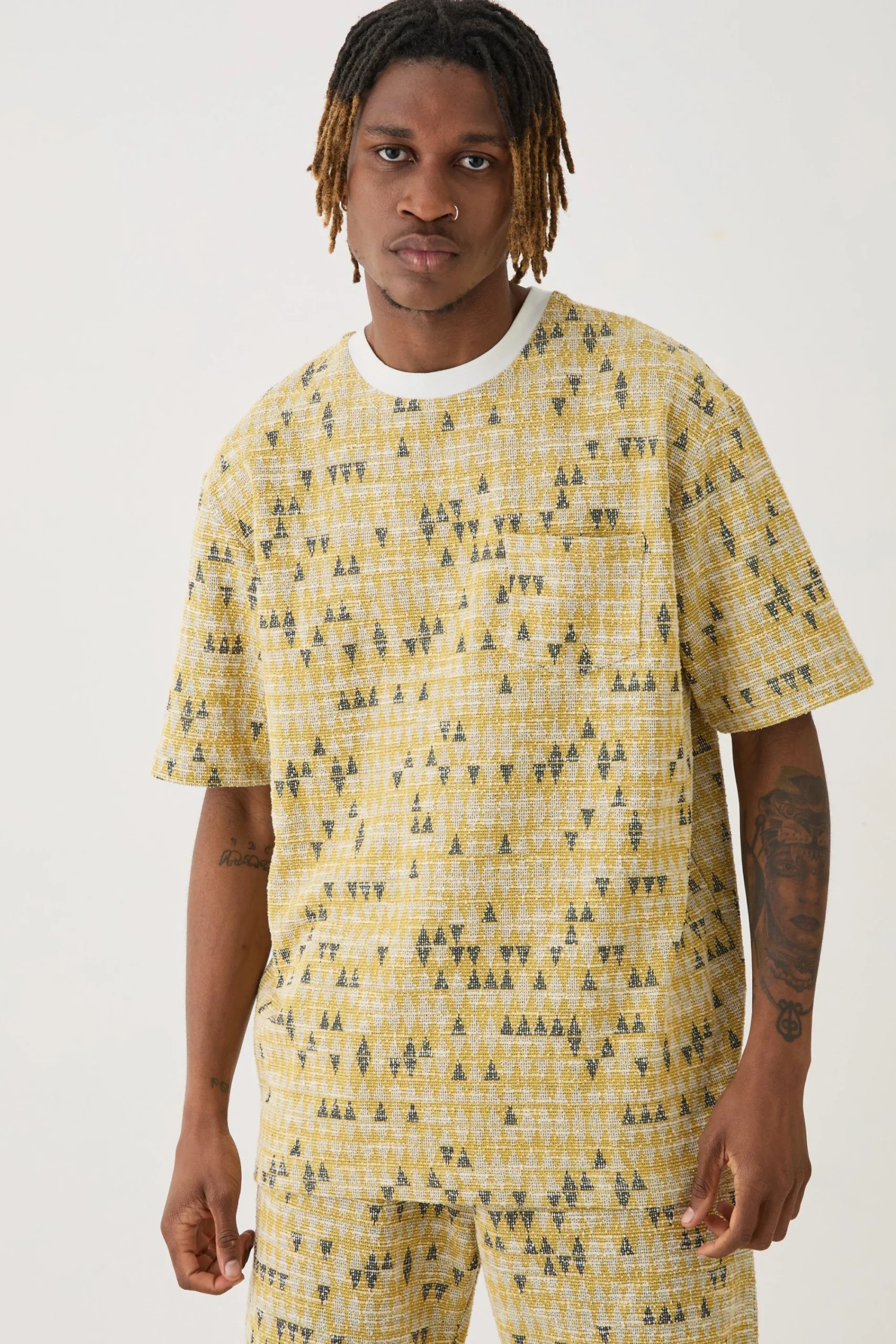 Tall Oversized Jacquard Geo T-shirt | UK^boohooMAN Sale