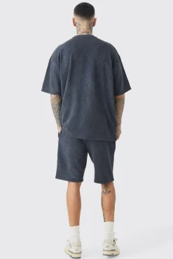 boohooMAN Tall Oversized Limited Applique Washed T-shirt & Short Set | UK| Tracksuits