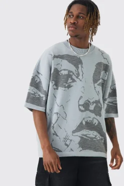 Tall Oversized Line Drawing Knitted T-shirt | UK^boohooMAN Best