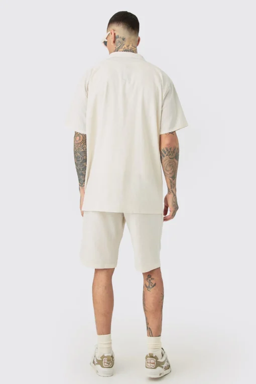 boohooMAN Tall Oversized Linen Drop Revere Shirt & Short Set In | UK| Sets & Co-Ords