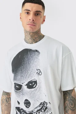 Tall Oversized Mono Balaclava Print T-shirt In | UK^boohooMAN Outlet