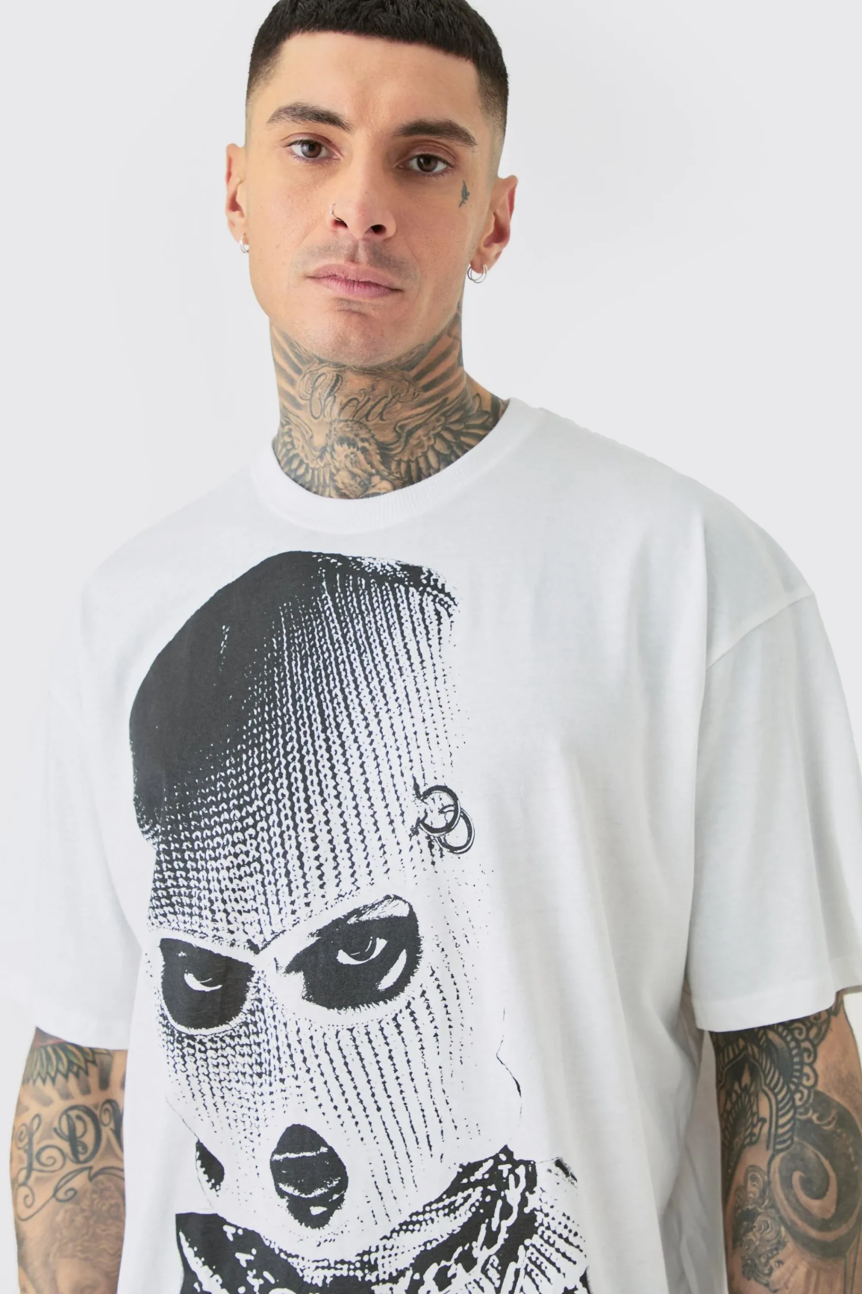 Tall Oversized Mono Balaclava Print T-shirt In | UK^boohooMAN Outlet