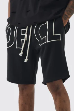 boohooMAN Tall Oversized OFCL Applique Jersey Shorts | UK| Shorts