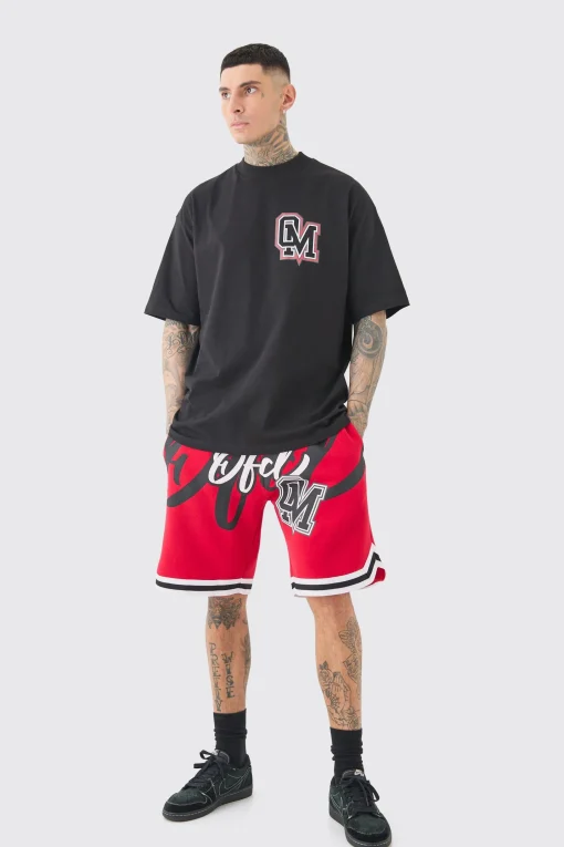boohooMAN Tall Oversized OFCL Basketball T-shirt & Short Set | UK| Tracksuits