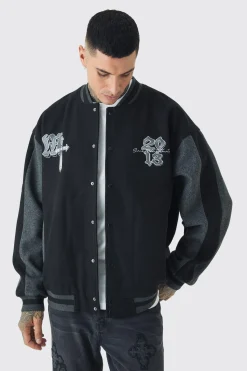 boohooMAN Tall Oversized Official Colour Block Varsity Jacket In | UK| Coats & Jackets