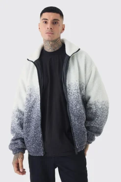 boohooMAN Tall Oversized Ombre Borg Funnel Neck Jacket In | UK| Coats & Jackets