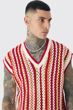 Tall Oversized Open Stitch Crochet Knitted Tank | UK^boohooMAN Best
