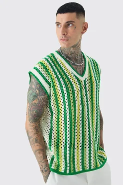 Tall Oversized Open Stitch Crochet Knitted Tank | UK^boohooMAN Sale