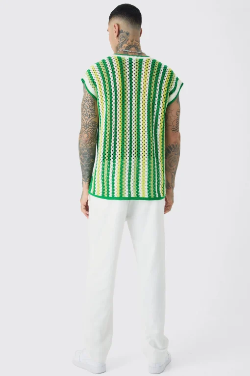 Tall Oversized Open Stitch Crochet Knitted Tank | UK^boohooMAN Sale