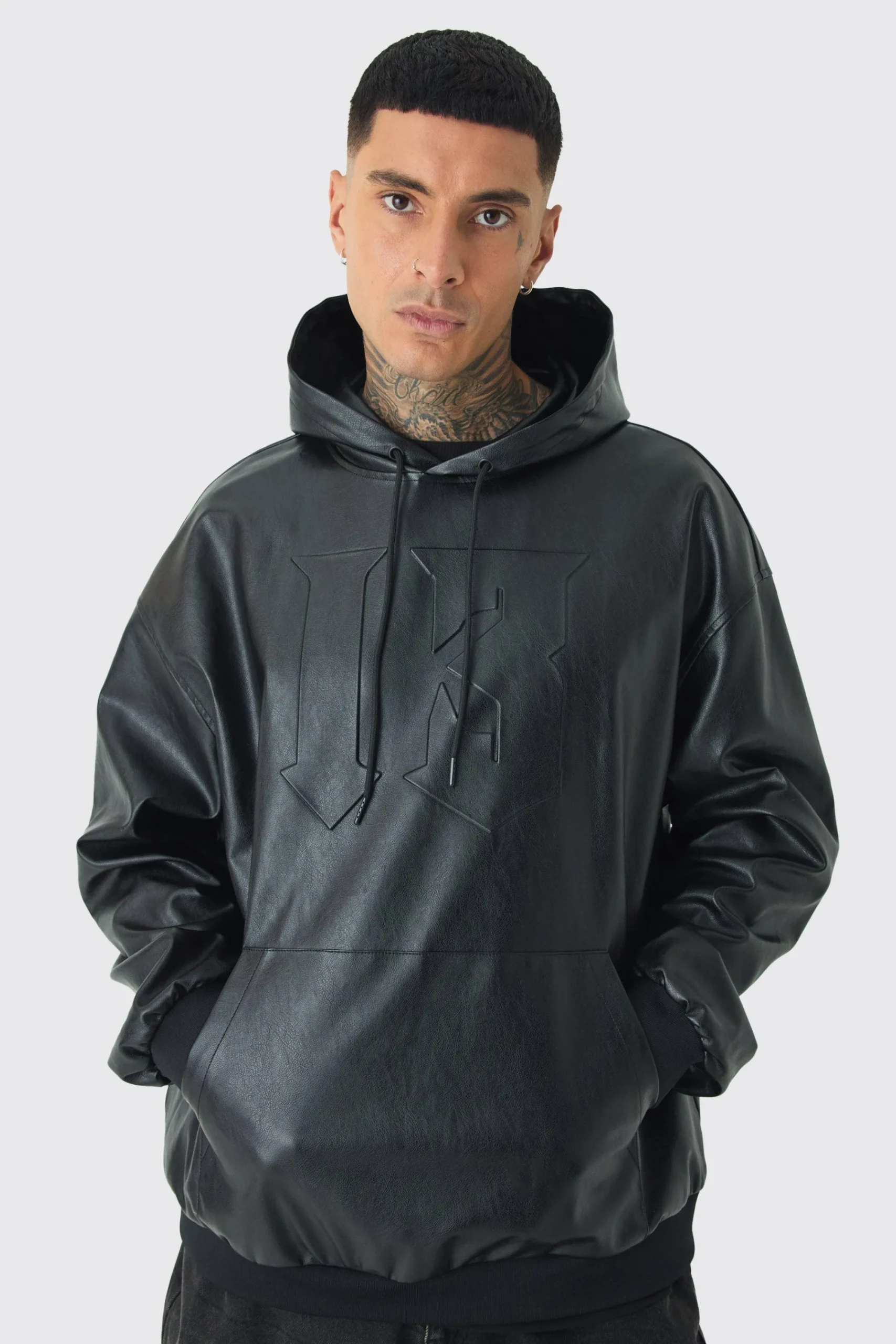 boohooMAN Tall Oversized PU Drop Shoulder Embossed Hoodie | UK| Hoodies & Sweatshirts