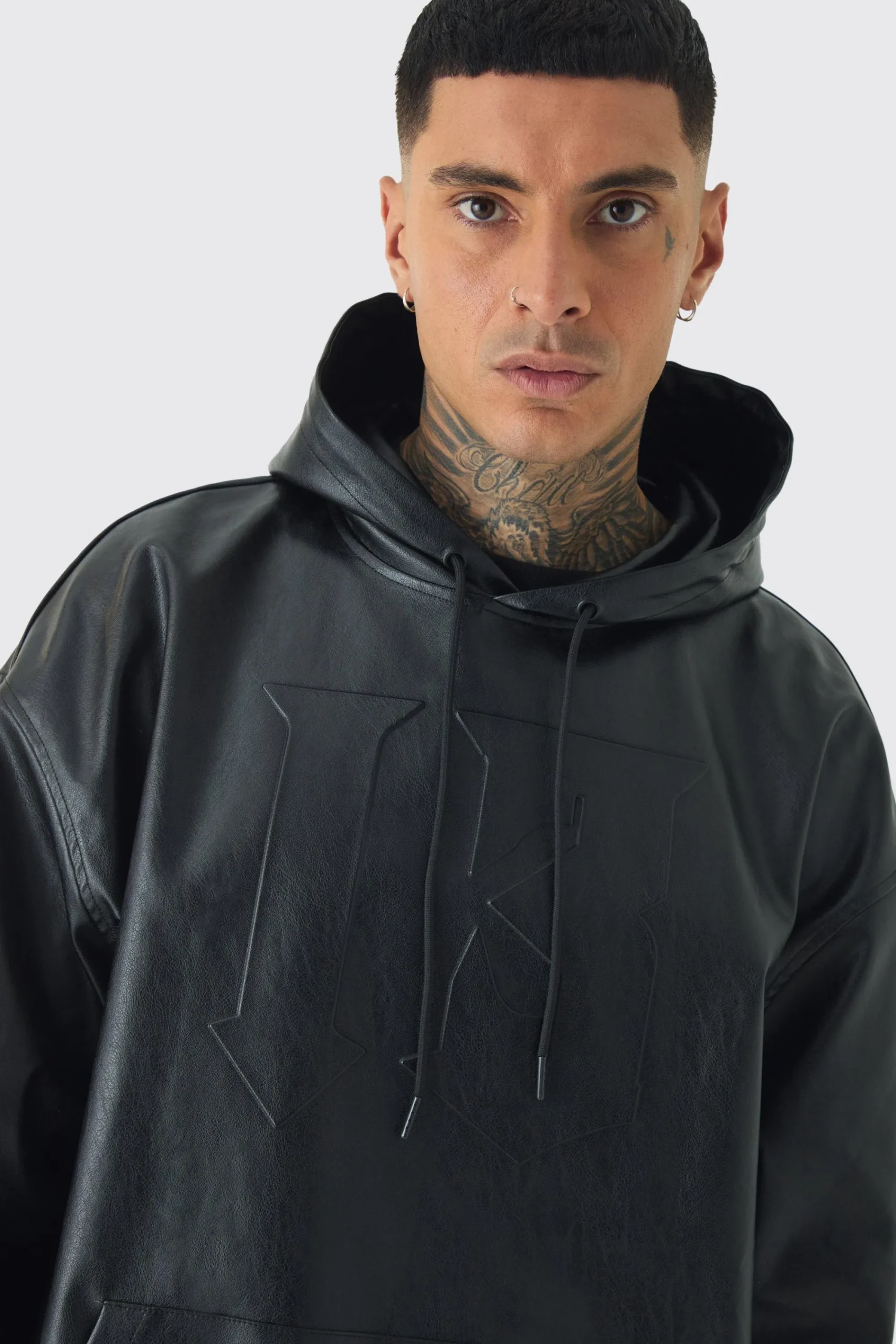 boohooMAN Tall Oversized PU Drop Shoulder Embossed Hoodie | UK| Hoodies & Sweatshirts