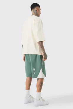 boohooMAN Tall Oversized Puff Print Moto Mid Length Shorts | UK| Shorts