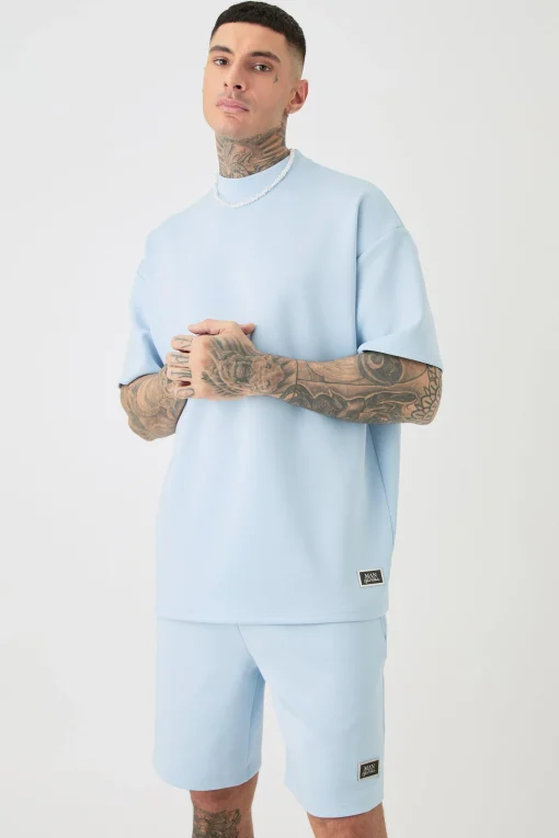 boohooMAN Tall Oversized Scuba T-shirt & Relaxed Short Set | UK| Tracksuits