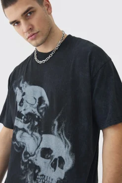 Tall Oversized Skull Acid Wash T-Shirt | UK^boohooMAN Best