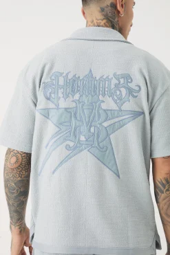 boohooMAN Tall Oversized Textured Star Applique Shirt | UK| Shirts