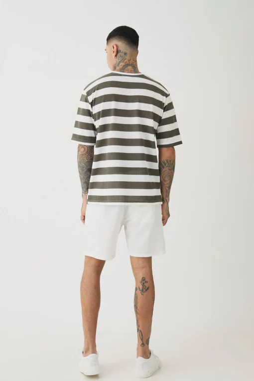 Tall Oversized Textured Stripe T-shirt | UK^boohooMAN