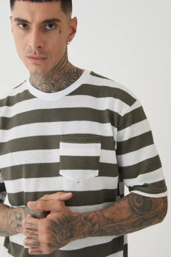 Tall Oversized Textured Stripe T-shirt | UK^boohooMAN