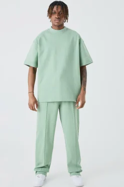 boohooMAN Tall Oversized T-shirt & Relaxed Jogger Interlock Set | UK| Tracksuits