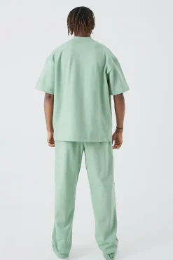 boohooMAN Tall Oversized T-shirt & Relaxed Jogger Interlock Set | UK| Tracksuits