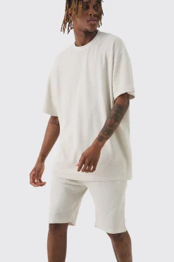 boohooMAN Tall Oversized Waffle Lounge Short Set In | UK| Loungewear