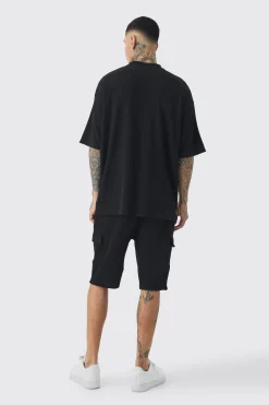 boohooMAN Tall Oversized Waffle T-shirt & Cargo Short Set | UK| Shorts|Tracksuits