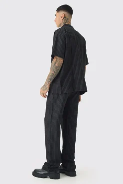 boohooMAN Tall Pinstripe Revere Shirt & Relaxed Trouser Set | UK| Trousers|Sets & Co-Ords